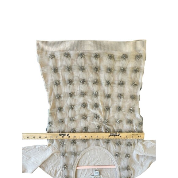 ALBERTO MAKALI Rhinestone Embellished Tulle Holiday Scoop Neck Sweater Large - Picture 7 of 9